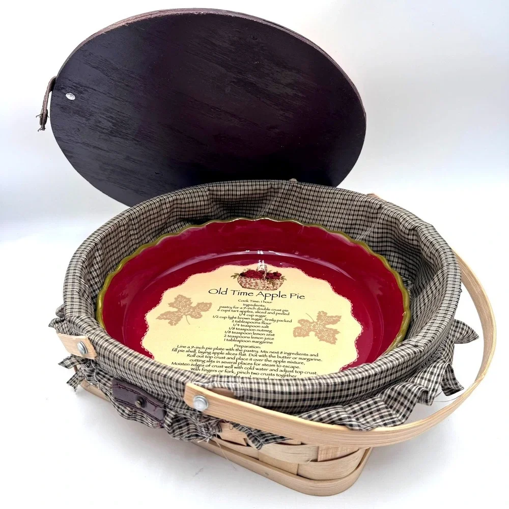 Vintage Autumn Inspirations Ceramic Apple Pie Plate Woven Basket Carrier Set